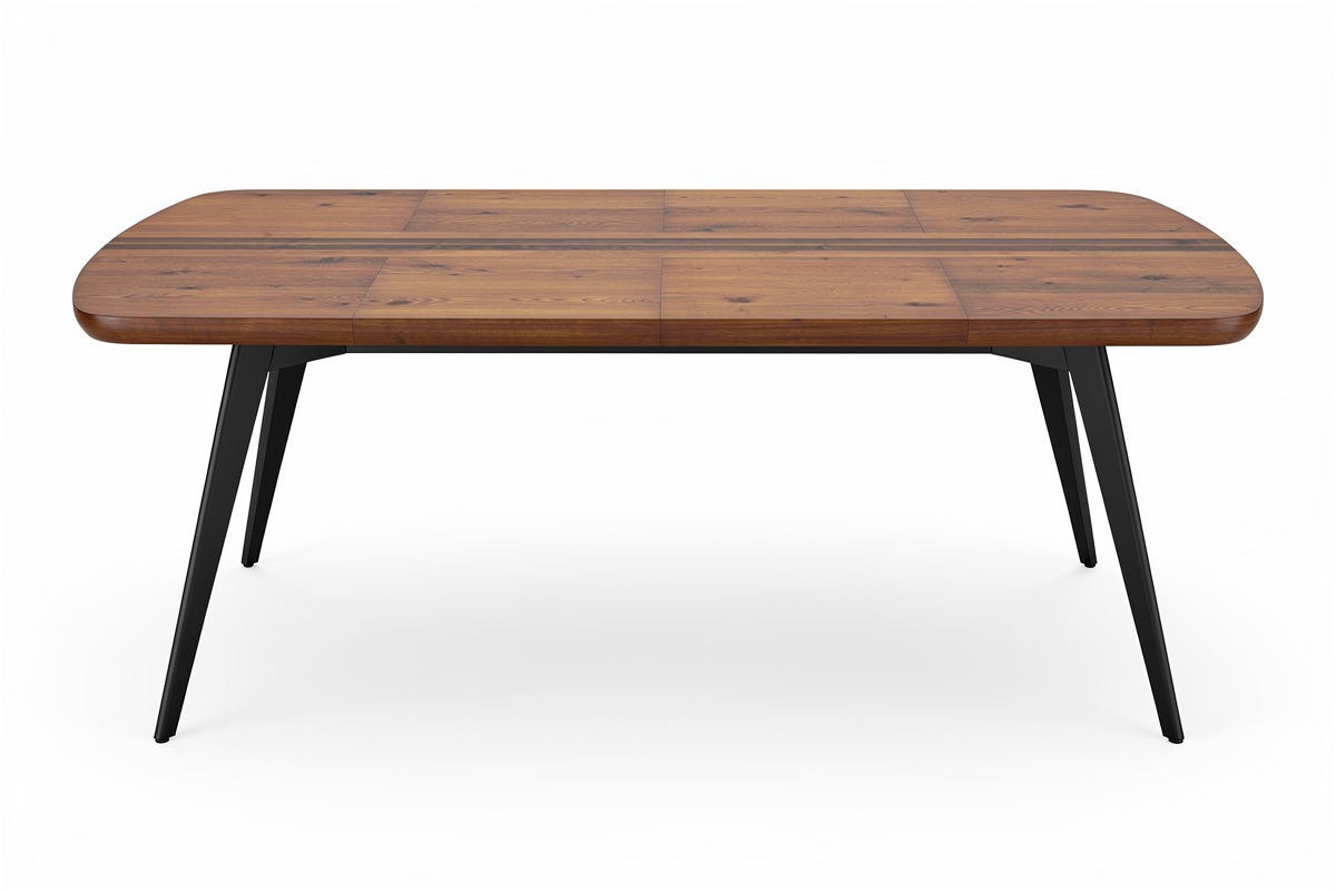 **Technische Titel in het Nederlands: "Moderne Houten Eettafel met Zwarte Metalen Poten"**