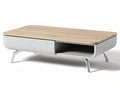 **Technische titel in het Nederlands: Moderne salontafel met houten blad en opbergruimte**