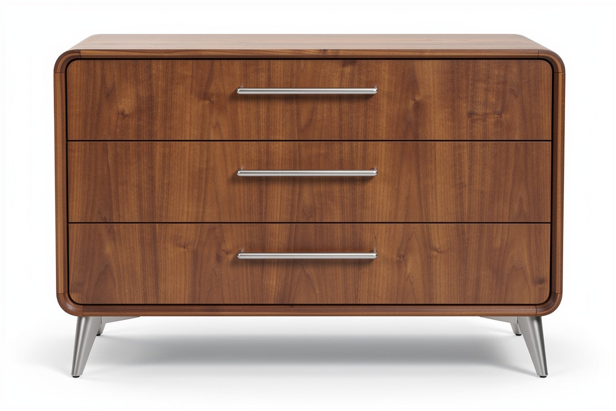 Modern kast met drie lades en metalen handgrepen
