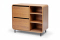 **Technische titel in het Nederlands: Moderne houten opbergkast met open en gesloten compartimenten**